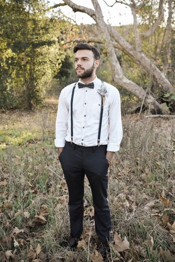 Calça preta e deals suspensório